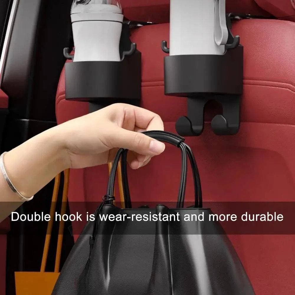 women moving to hook the bag in Car Seat Back Cup Holder with Hook
