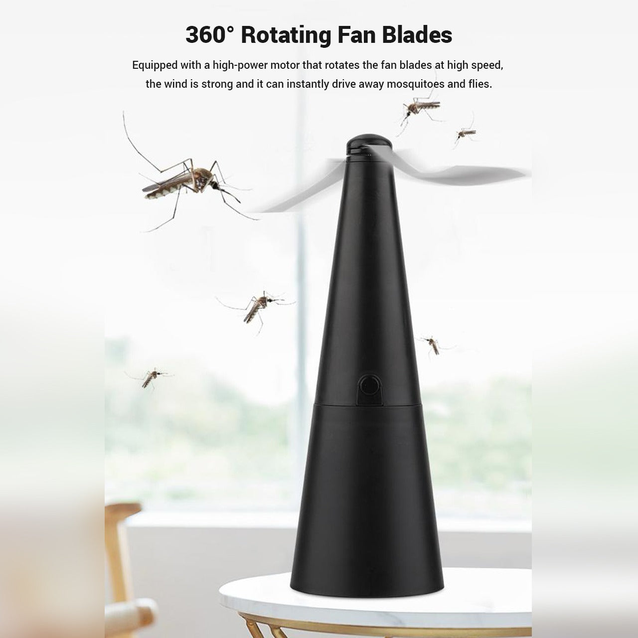 360 degree rotating fan blade of Fan Fly Repellent 