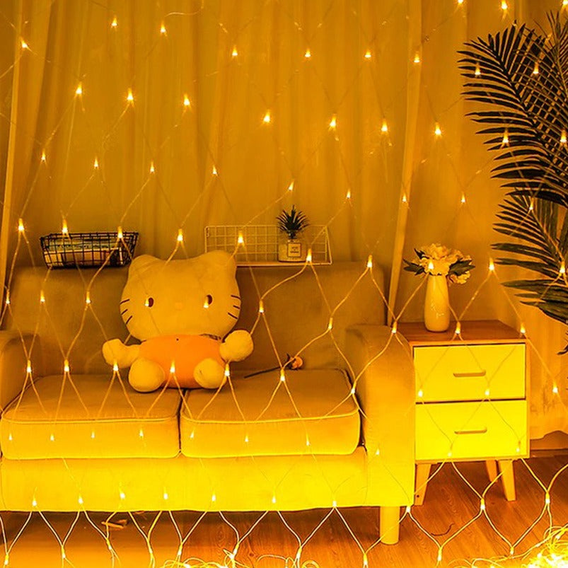 living area is decor using Solar LED Mesh String Lights