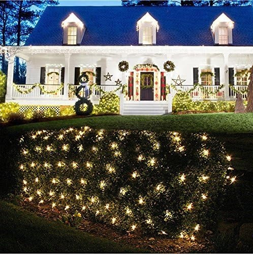 house decored with Solar LED Mesh String Lights