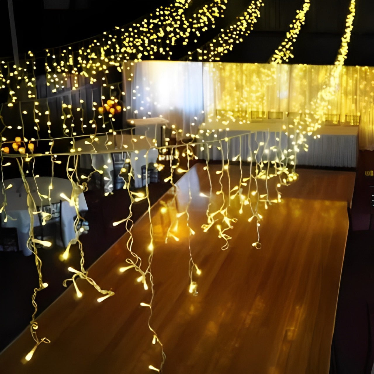 LED String Warm Light with 8 Lighting Modes - Fairy Waterfall Light for Parties, Indoor and Outdoor Decor, Festivities