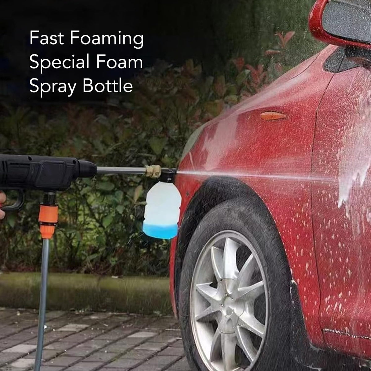 someone foaming with spray bottle of Cordless Car Washing Water Gun