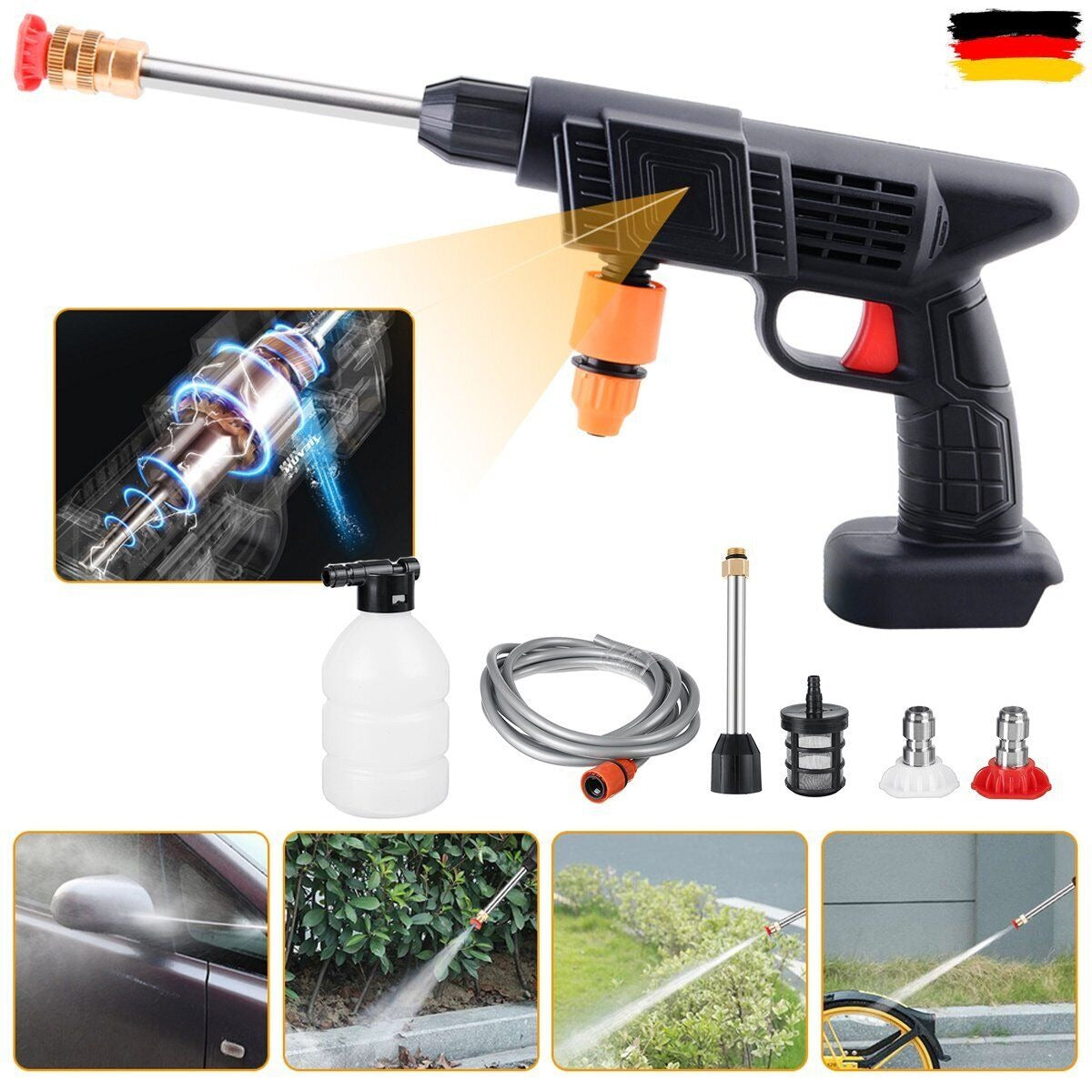 4 different arears where Cordless Car Washing Water Gun can be used