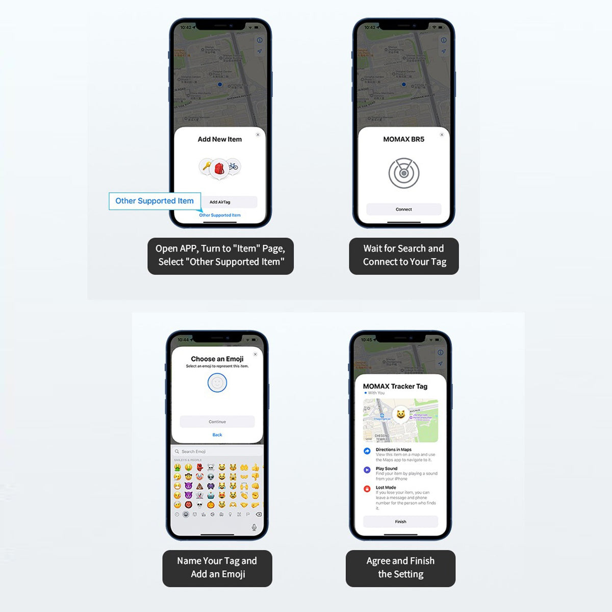 steps in using the app to make Pinpop Airtag Wireless Loctaion Tracker easier