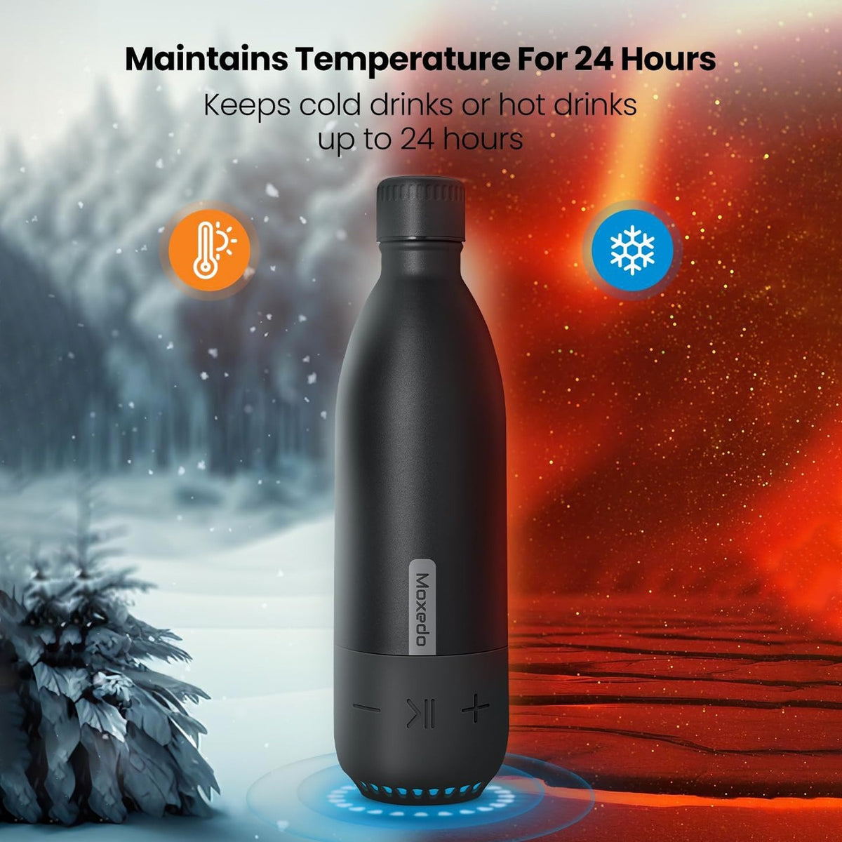 maintains temperature of Moxedo Wireless Speaker Vaccum Flask
