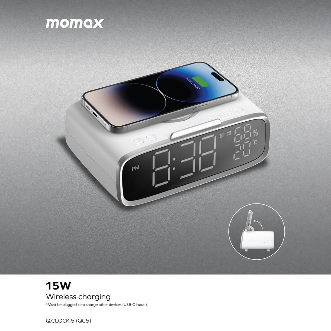 Momax Q Clock 5 - Speaker Alarm Clock with 15W Wireless Fast Charging