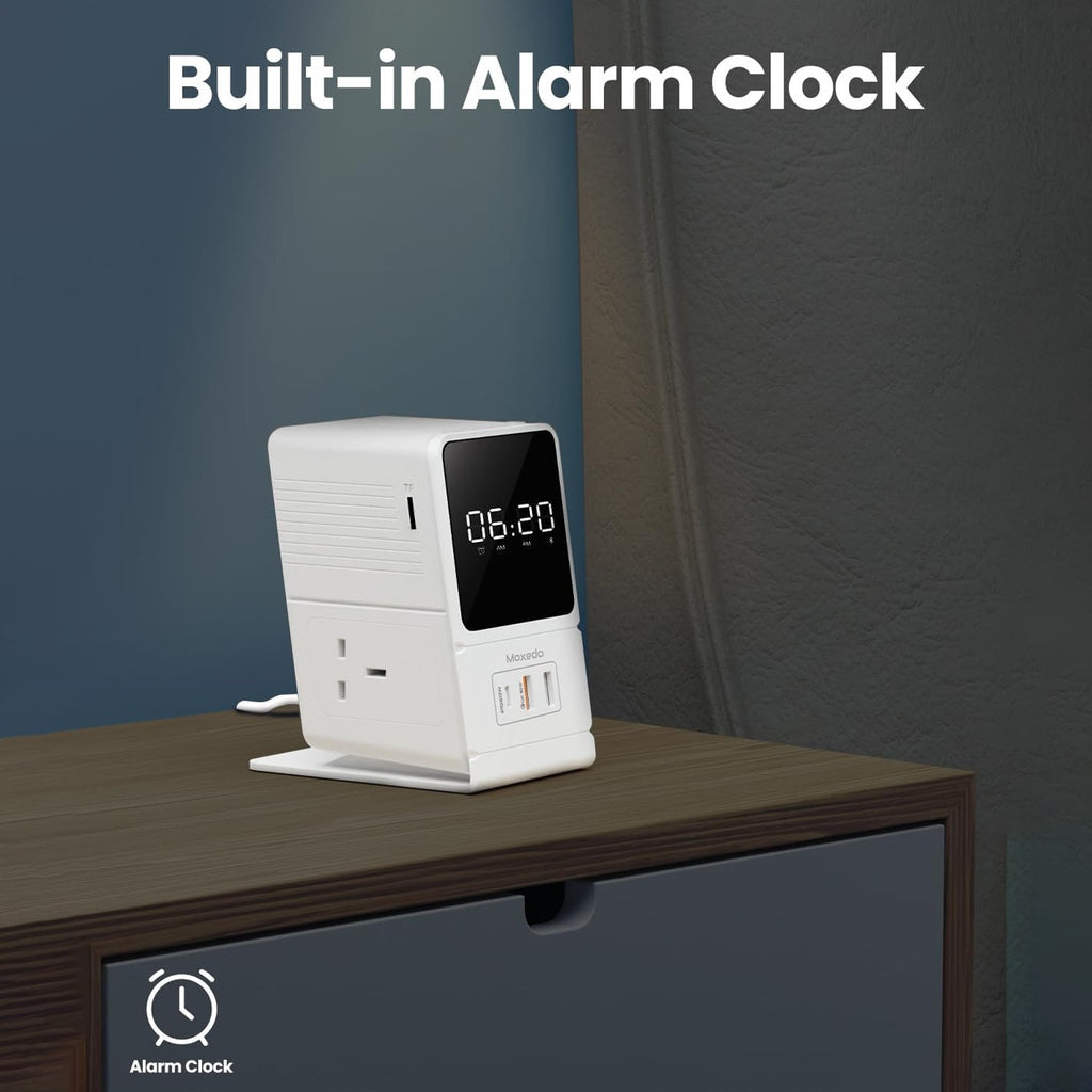Moxedo Multi-function Desktop Charging Hub, Wireless Bluetooth Speaker, Alarm Clock Moxedo Multi-function Desktop Charging Hub, Wireless Bluetooth Speaker, Alarm Clock
