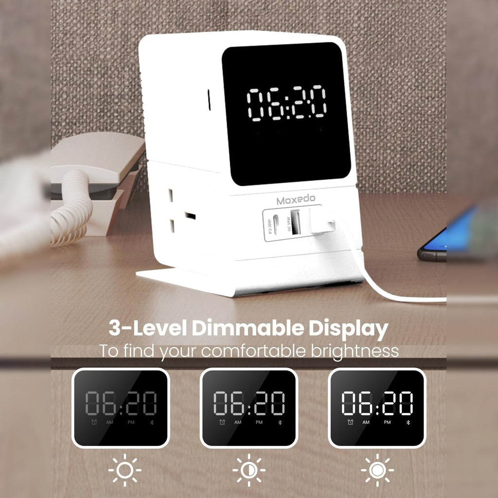 Moxedo Multi-function Desktop Charging Hub, Wireless Bluetooth Speaker, Alarm Clock Moxedo Multi-function Desktop Charging Hub, Wireless Bluetooth Speaker, Alarm Clock