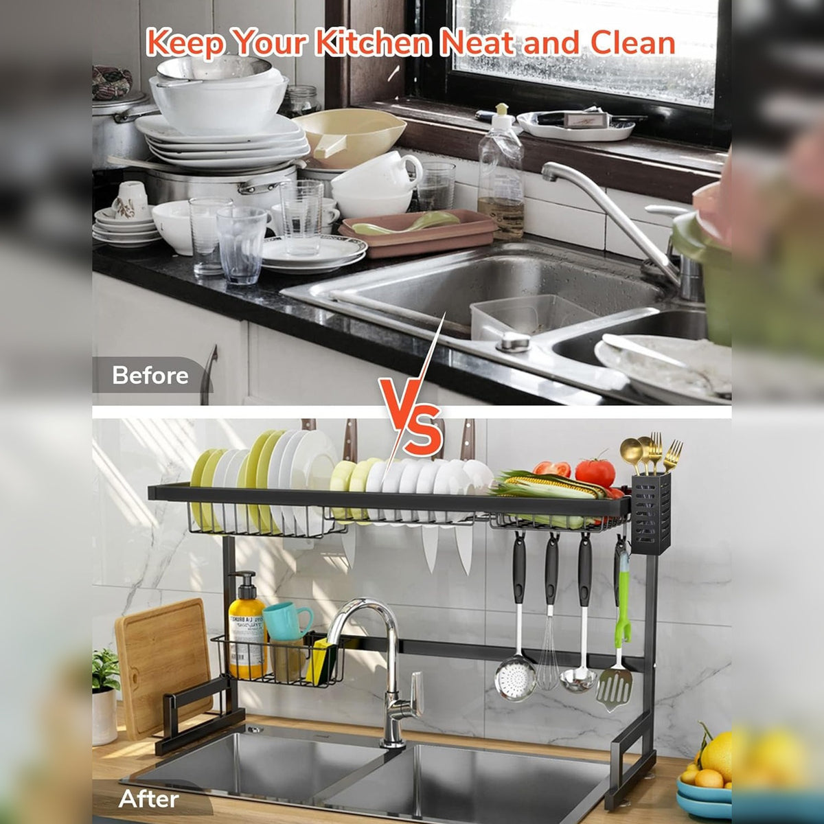 before and after of 2 Tier Stainless Steel Rack