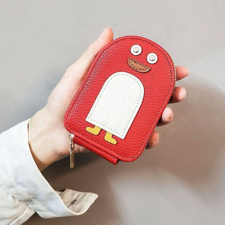 lady holding Cute Penguin Credit Card Coin Wallet
