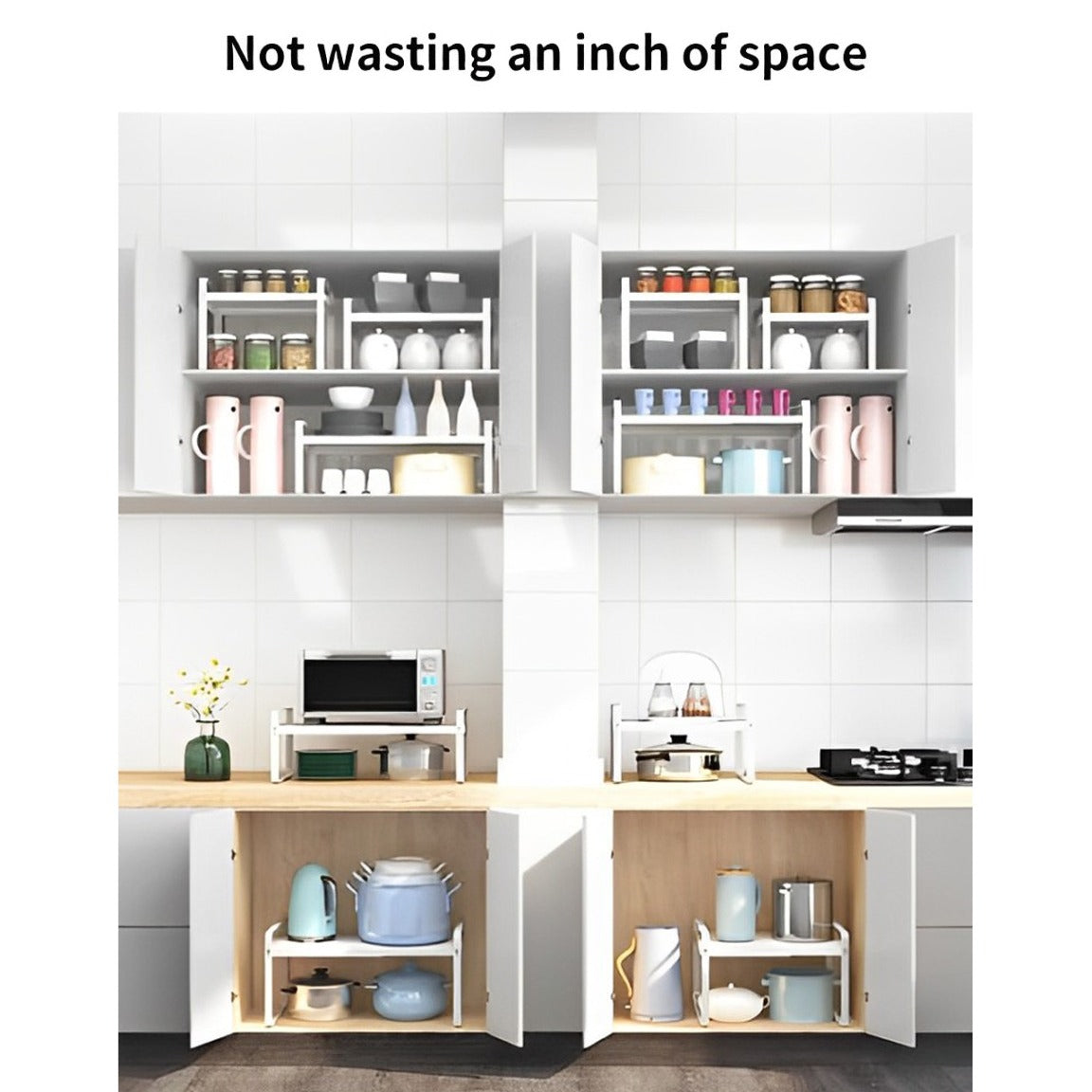 Kitchen is Beautifully Organized With Cabinet Compartment.