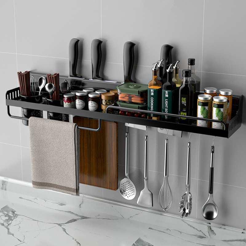 Wall- Mounted Kitchen Storage Rack Holding Spice, Spoon, Knife, Kitchen Towel Etc. 