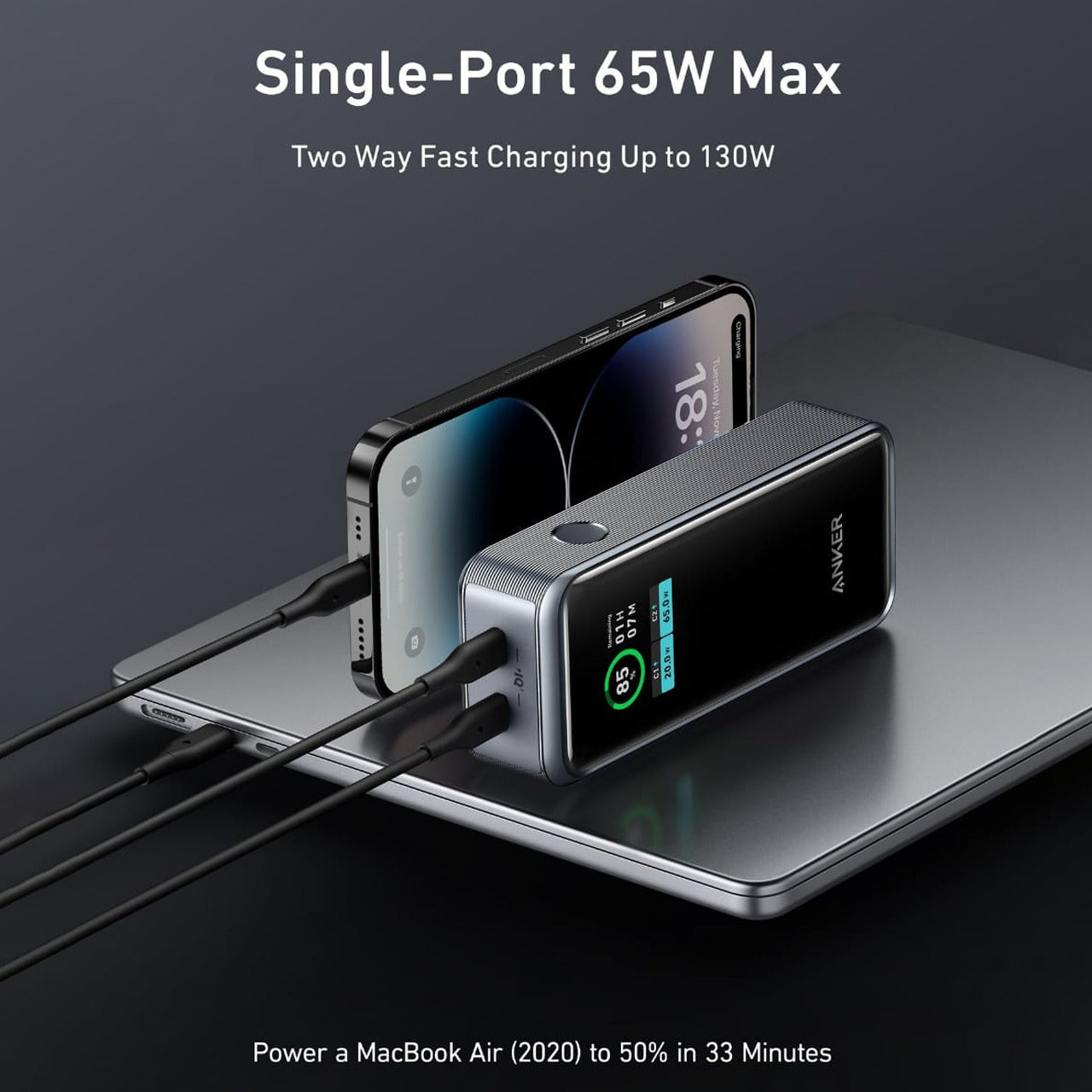 Anker Prime 12,000 mAh Power Bank (130 W) -A1335011 is Connected to Mobile Phone.