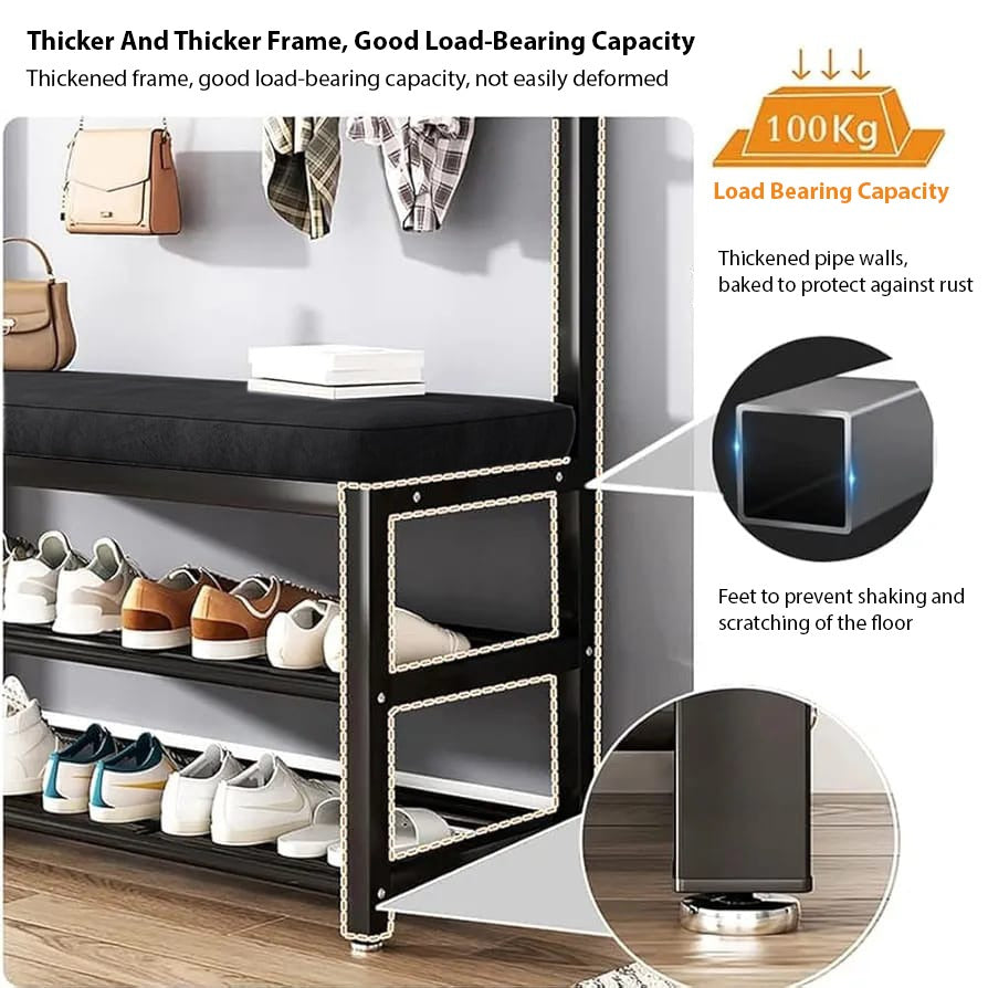 Large Coat Stand Hanger with Shoe Rack Bench, Entryway Storage Bench With Hooks Large Coat Stand Hanger with Shoe Rack Bench, Entryway Storage Bench With Hooks