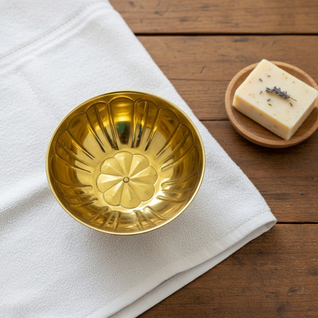 Hammam Bath Bowl, Traditional Decorative Gold Finish  Washing Bowl