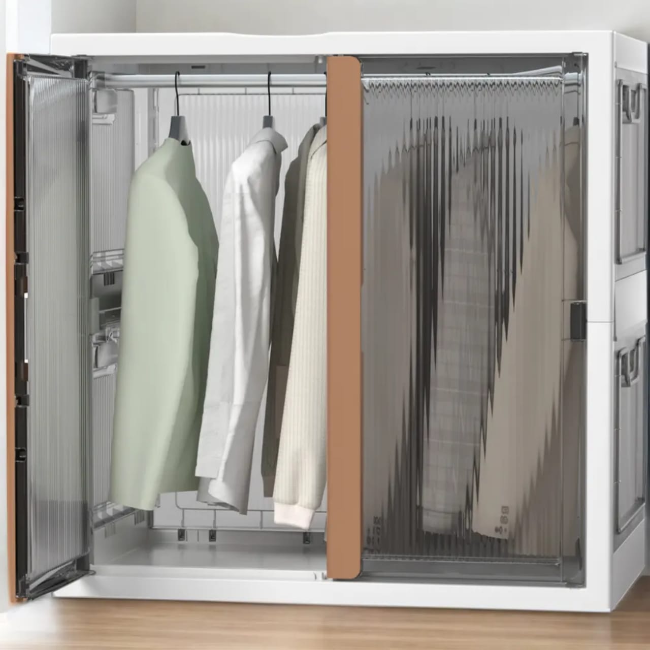 Cloth Storage Organizer Cabinet, Stackable Cloth Storage Bin, Rolling Wardrobe Closet Rack Shelf