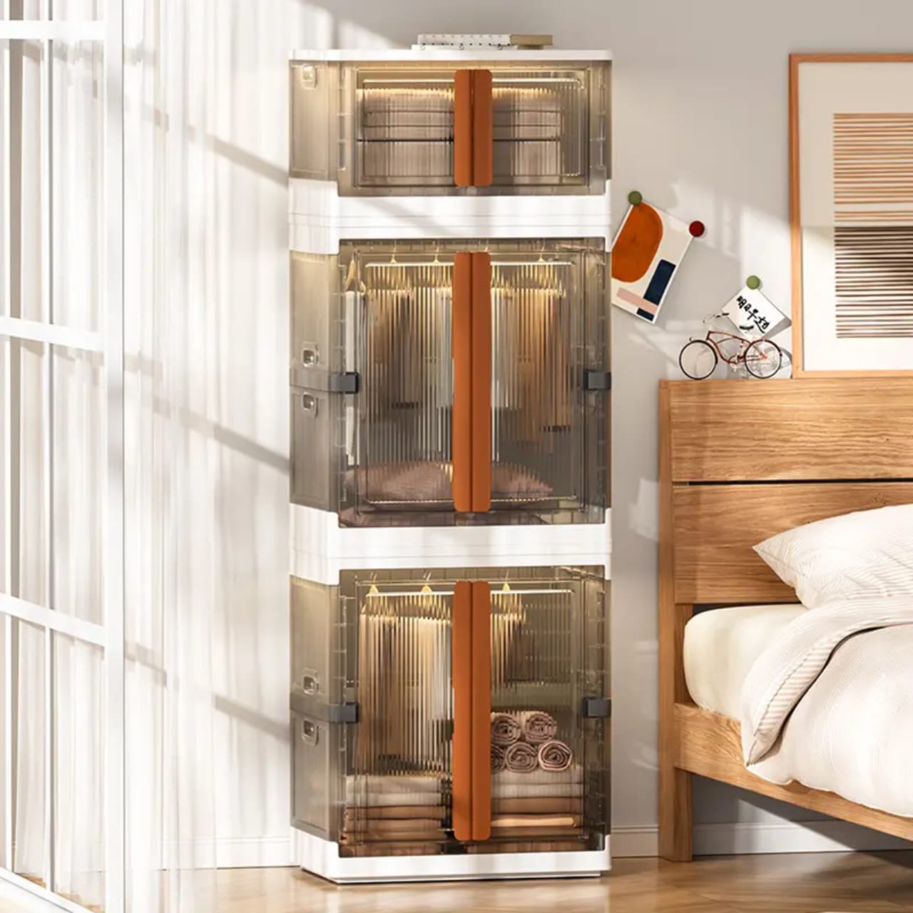 Cloth Storage Organizer Cabinet, Stackable Cloth Storage Bin, Rolling Wardrobe Closet Rack Shelf