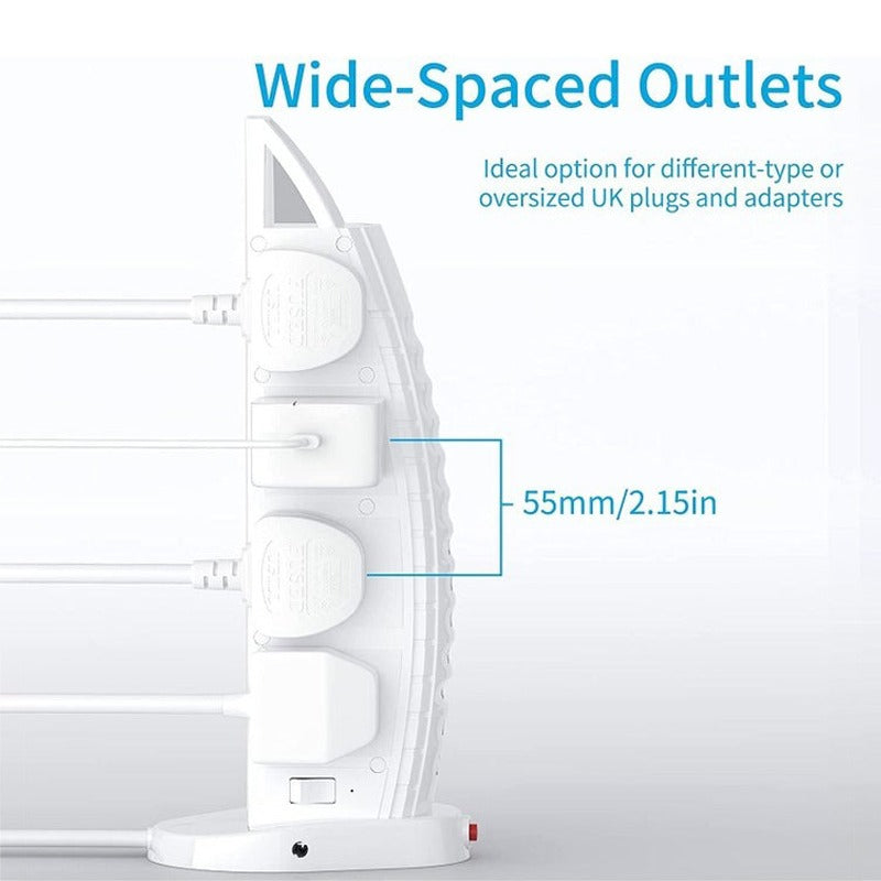Sailboat Tower Power Strip 3000W,  8 Outlets + 6 USB Ports, Digital Display Extension Socket with 2M Cord