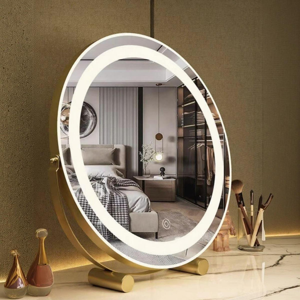 Round LED Makeup Mirror with Soft Light, Touch Control Vanity Mirror for Dressing Table & Bedroom Decor Round LED Makeup Mirror with Soft Light, Touch Control Vanity Mirror for Dressing Table & Bedroom Decor