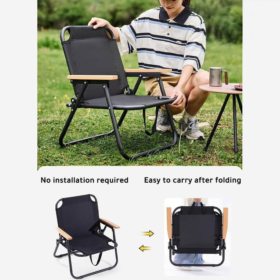 A Woman is Setting Folding Camping Chair.