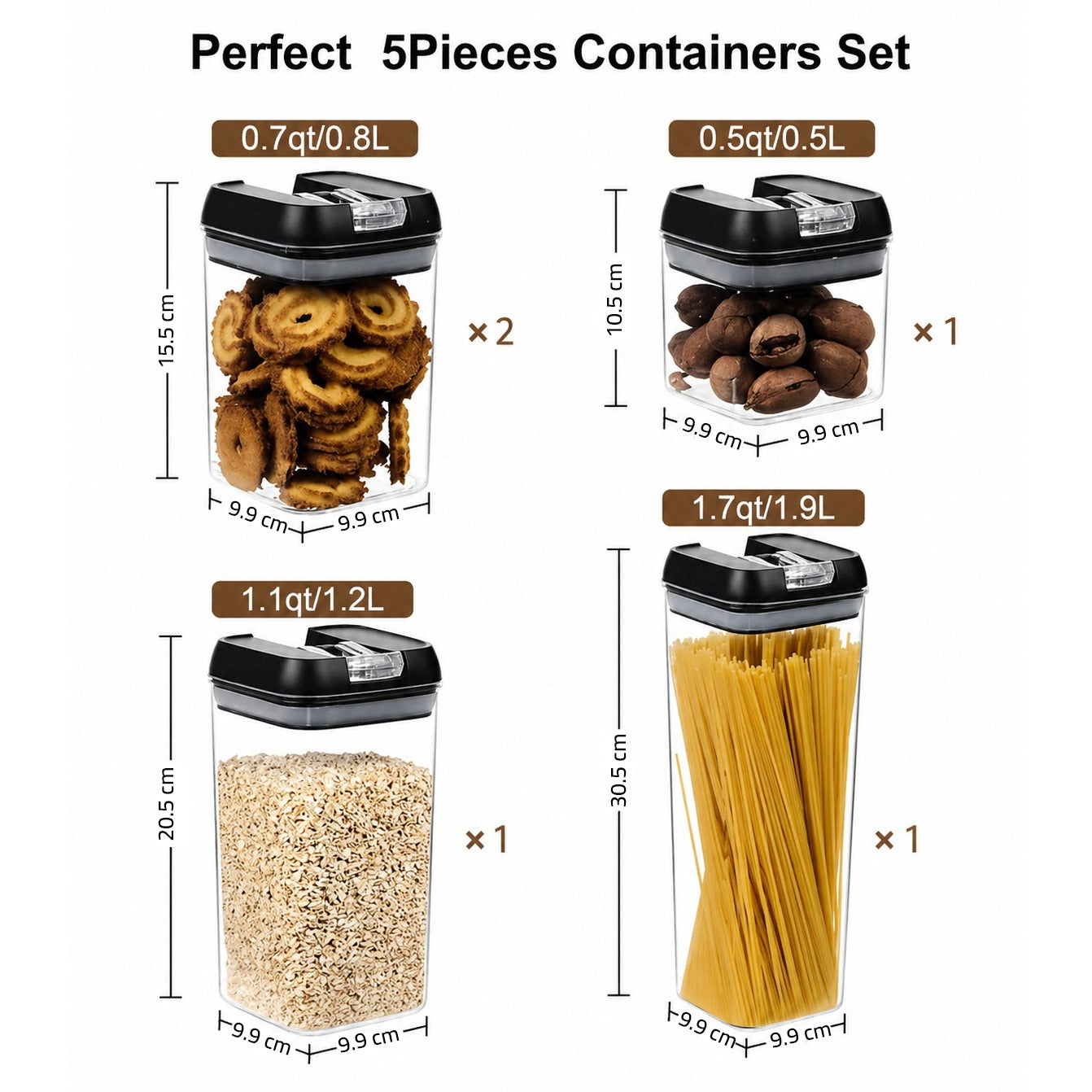 5 Pcs Airtight Food Storage Containers Set, Kitchen Organizer Jars