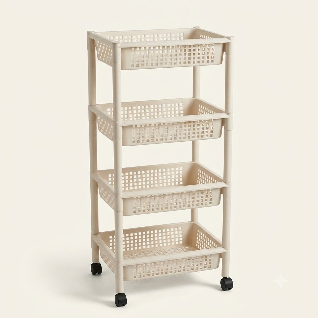 4 Tier Plastic Rolling Storage Cart, Home Multi-Purpose Basket Organizer Rack