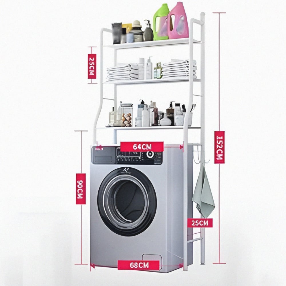 3 Layer Metal Washing Machine Storage Rack - White