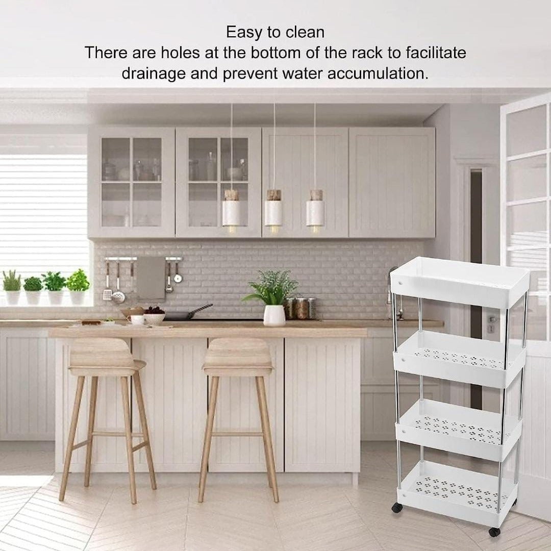 4-Tier Kitchen Shelf Trolley Rack, Multi-functional Storage Organizer