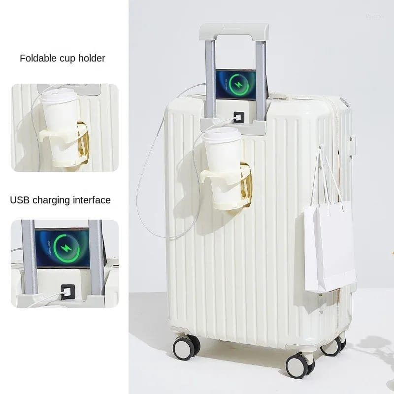 White Carry-On Luggage Trolley Bag