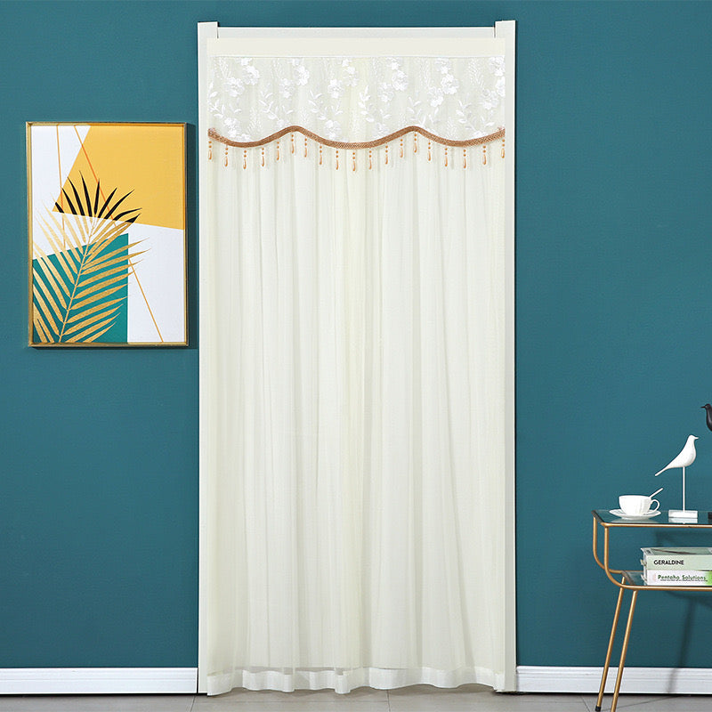 White Double-Layered Lace Curtains.