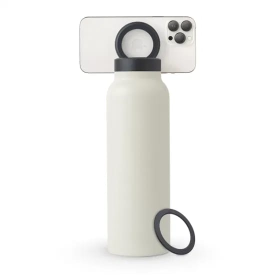 White Stainless Steel Vacuum Water Bottle With MagSafe Magnetic Phone Holder