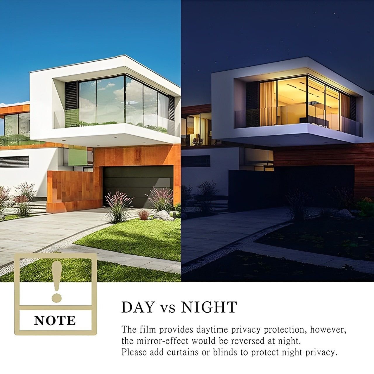 View of House During Day and Night By Coating Windows With Window Privacy Film .