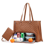 Lunch Boxes and Drinks are Stored at Women Tote Lunch Bag.