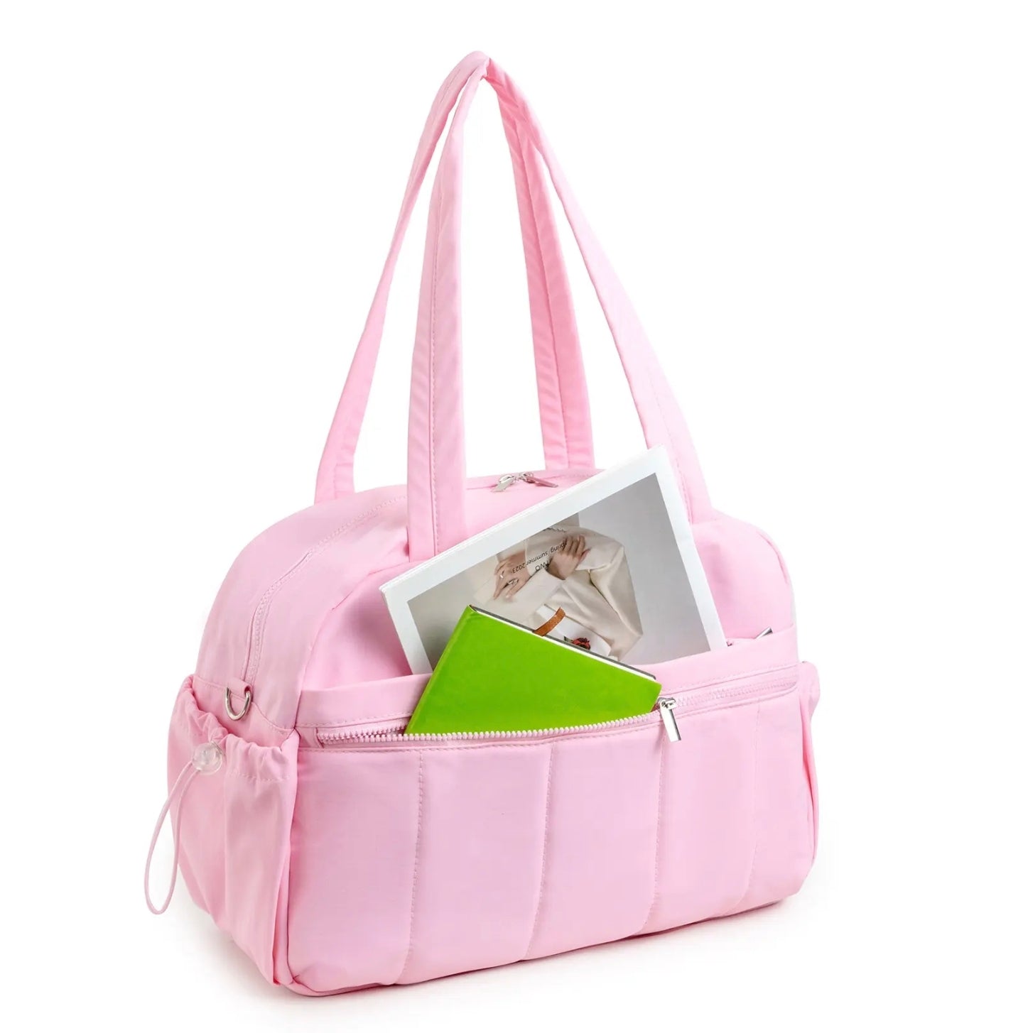 Women Travel Duffle Bag, Multi-Pocket Gym Bag Containing Books.