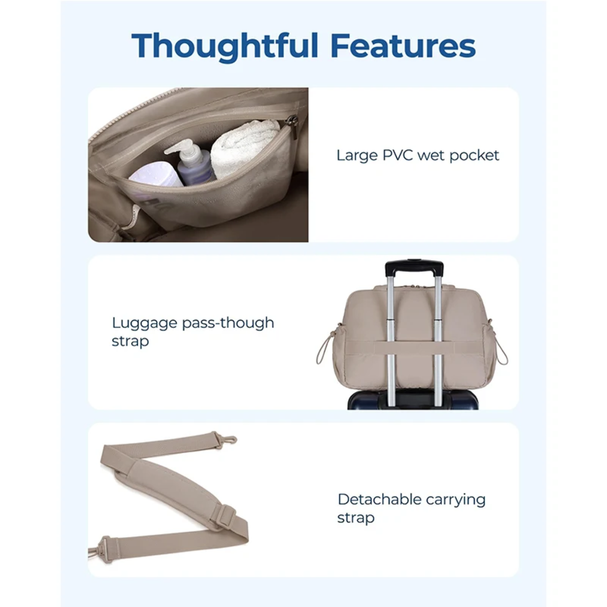 Features of Women Travel Duffle Bag, Multi-Pocket Gym Bag.
