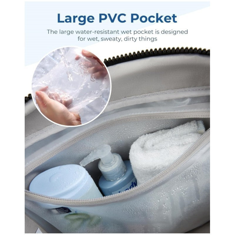 Large PVC Pocket Inside Women Travel Duffle Bag, Multi-Pocket Gym Bag Organized with Shower Essentials.