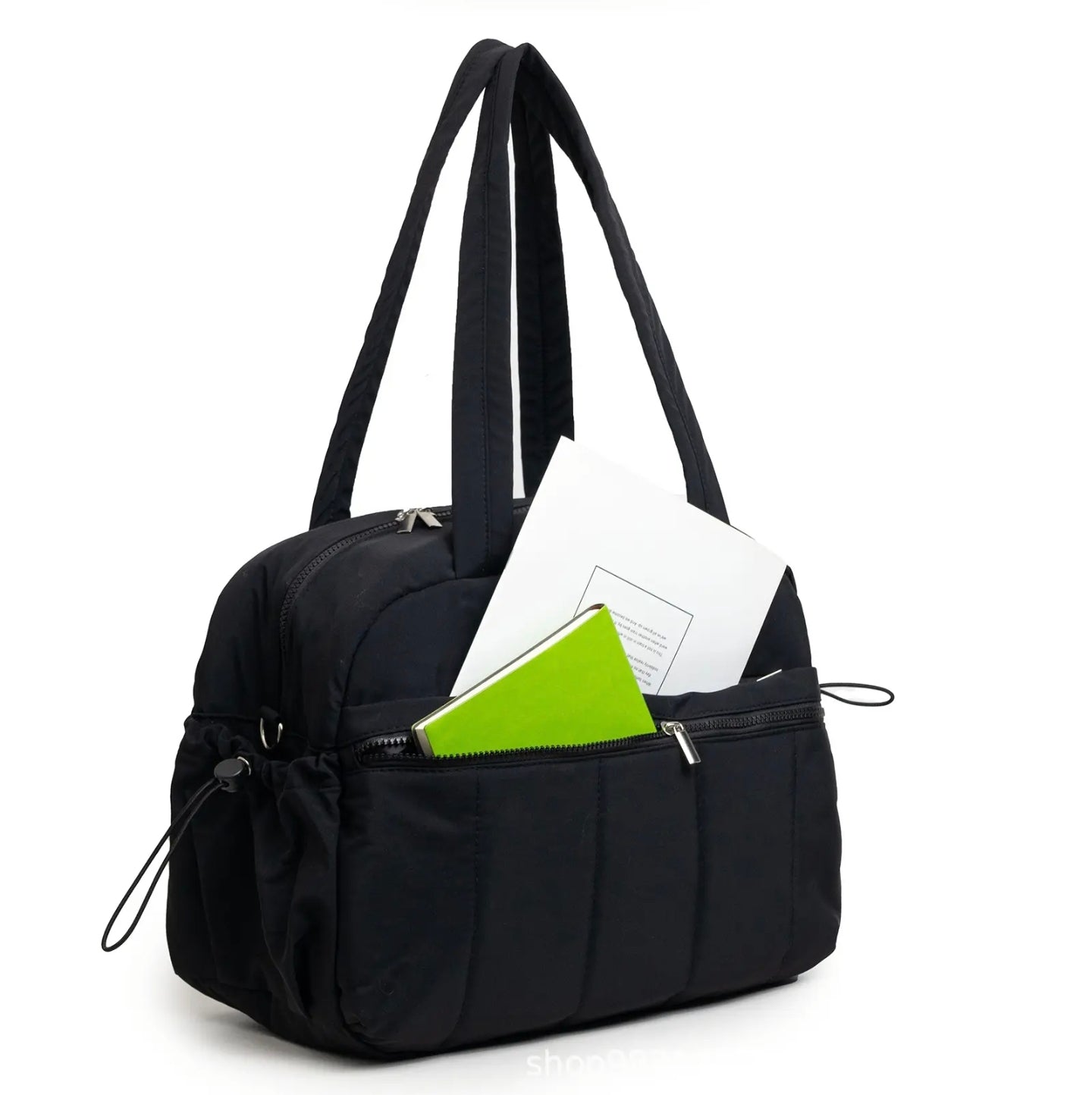 Women Travel Duffle Bag, Multi-Pocket Gym Bag Organized with Some Books.