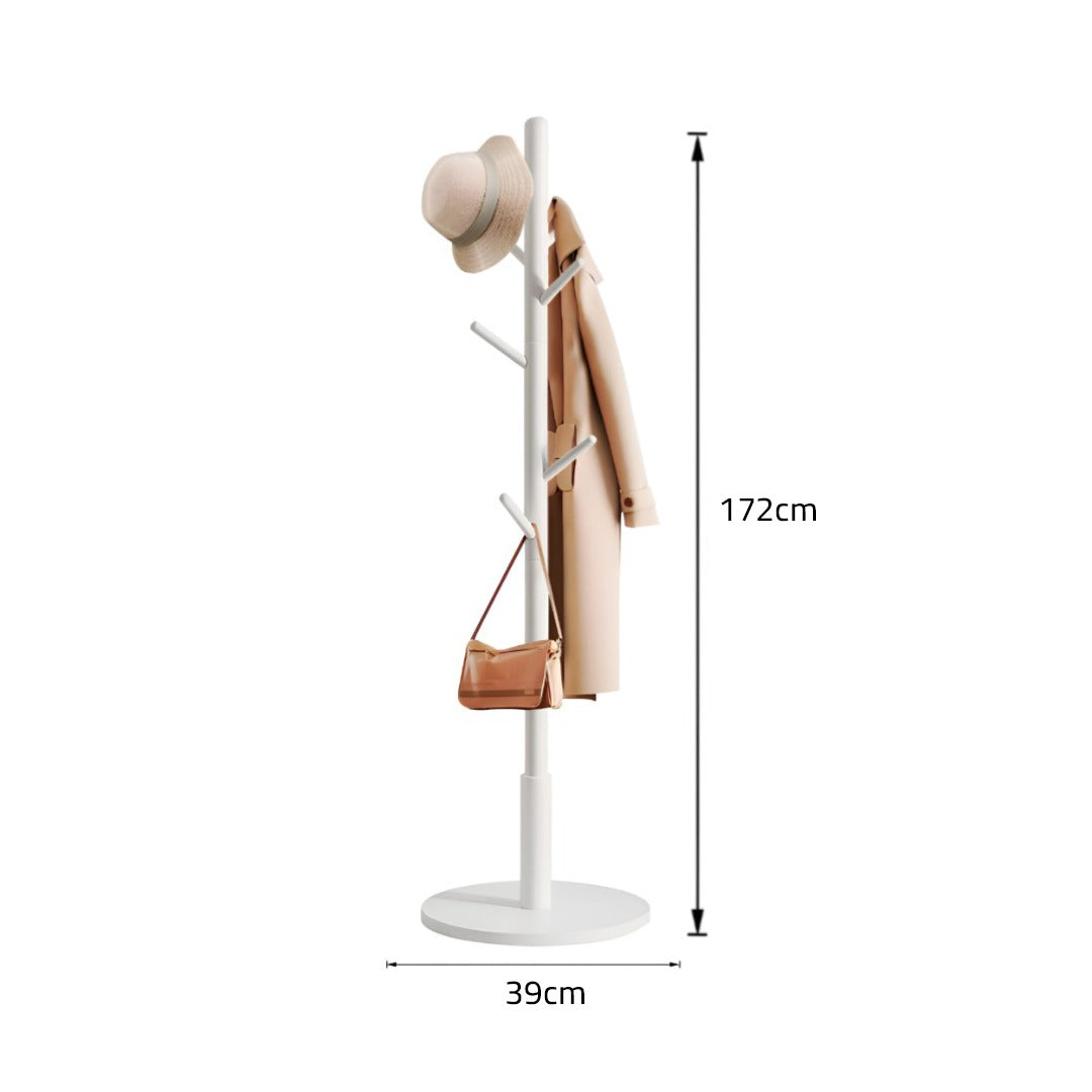 Size Of Wooden Coat Rack Stand with Coat, Hat and Bag Are Hanged On it.