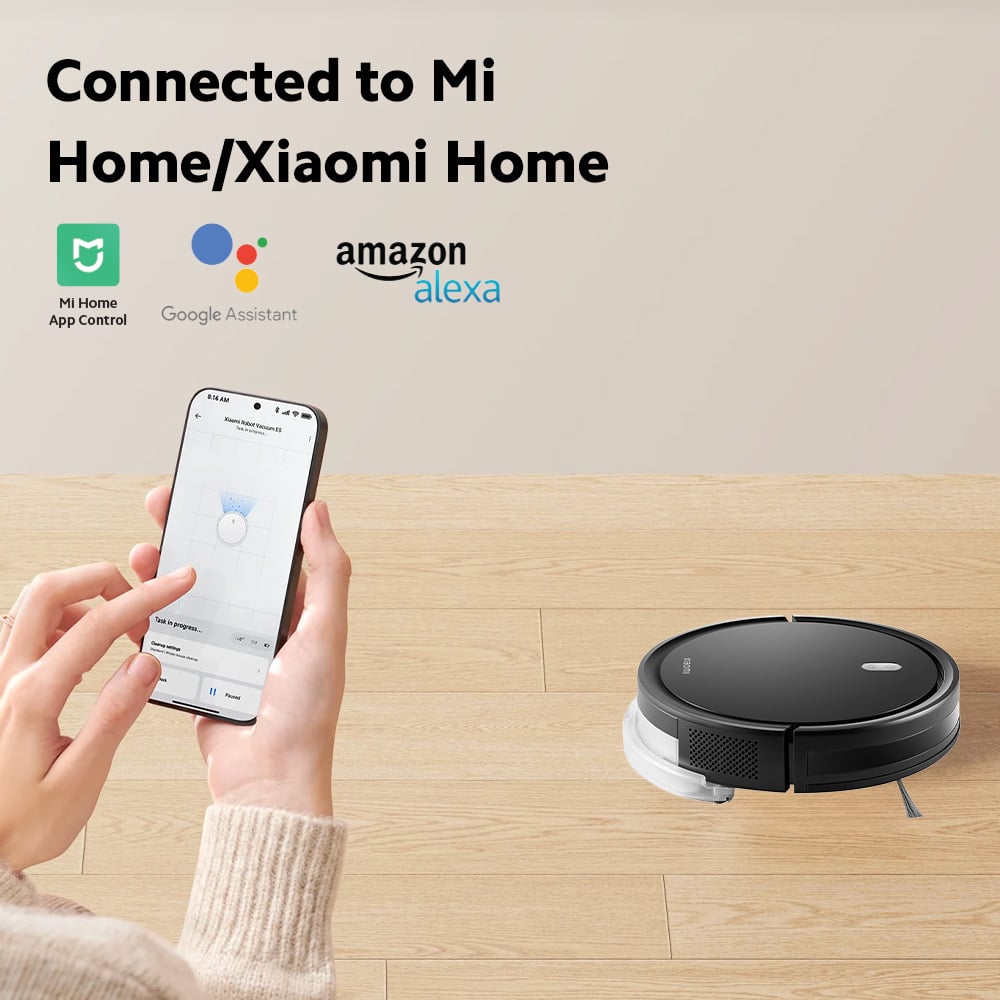 A Person is Operating Xiaomi Robot Vacuum E5, Robotic Vacuum Cleaner Through Mobile Apps.