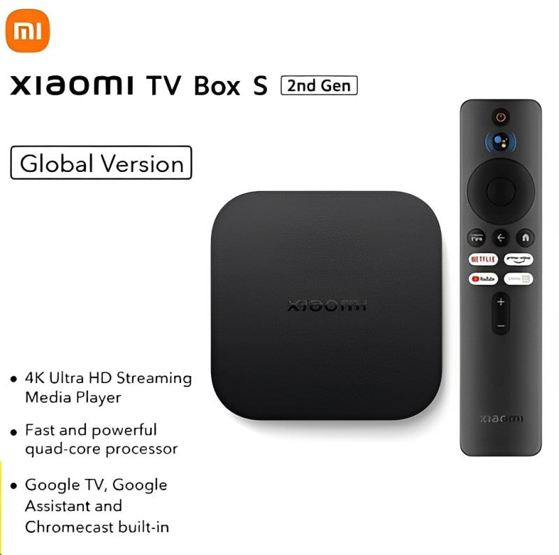 Xiaomi TV Box S 2nd Gen - 4K Ultra HD Streaming Media Player, Google TV Box  with 2GB RAM 8GB ROM, 2.4G/5G Dual WiFi, Bluetooth 5.2 & Dolby Audio and