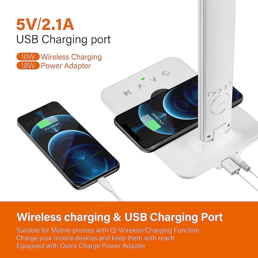 Charging a Mobile Phone Using YESIDO DS20 Foldable Desk Lamp.