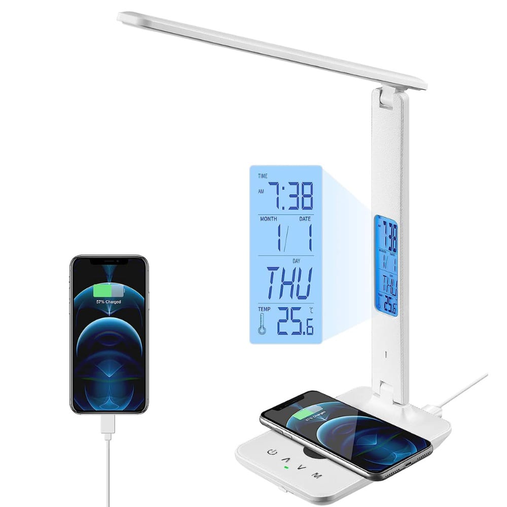 A Phone is Charged Using YESIDO DS20 Foldable Desk Lamp.