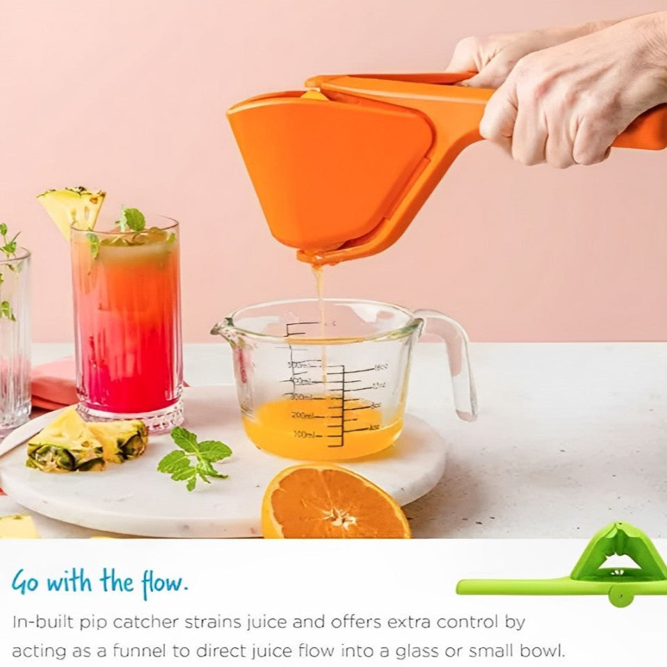 A Person is Squeezing Lemon Using Manual Lemon Fruit Squeezer.