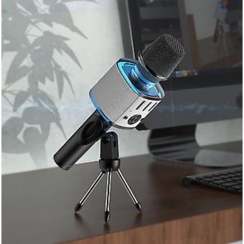 Yesido Wireless Bluetooth Karaoke Microphone is Kept on a Tripod.