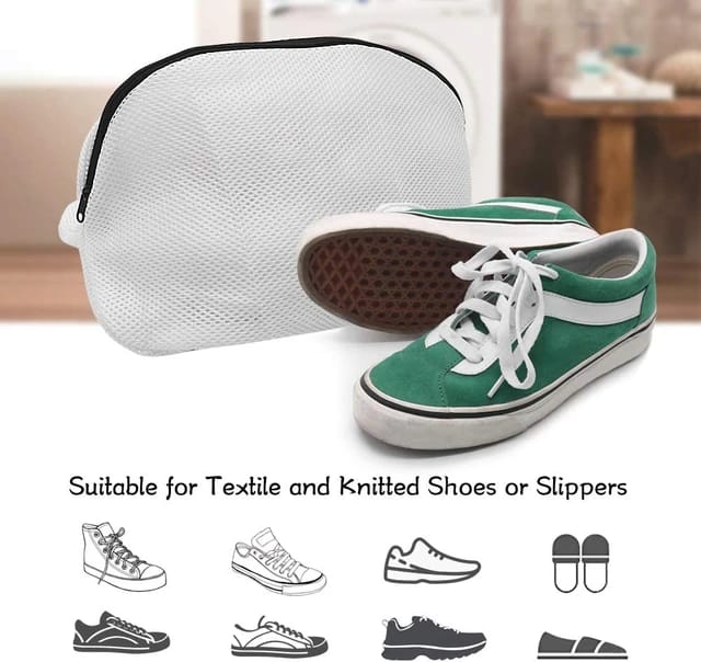 Reusable Shoes Sneakers Washing Mesh Laundry Bag with Zip Closure, suitable for textile and knitted shoes or slippers