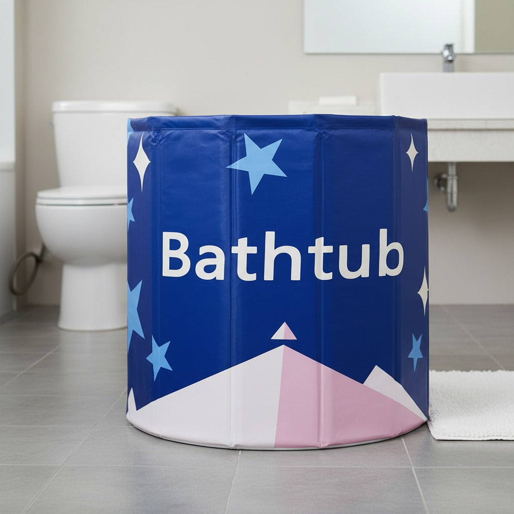 A blue portable adult bathtub.
