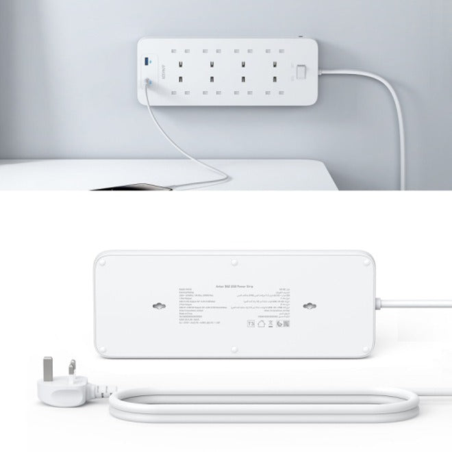 Compact white power strip with USB