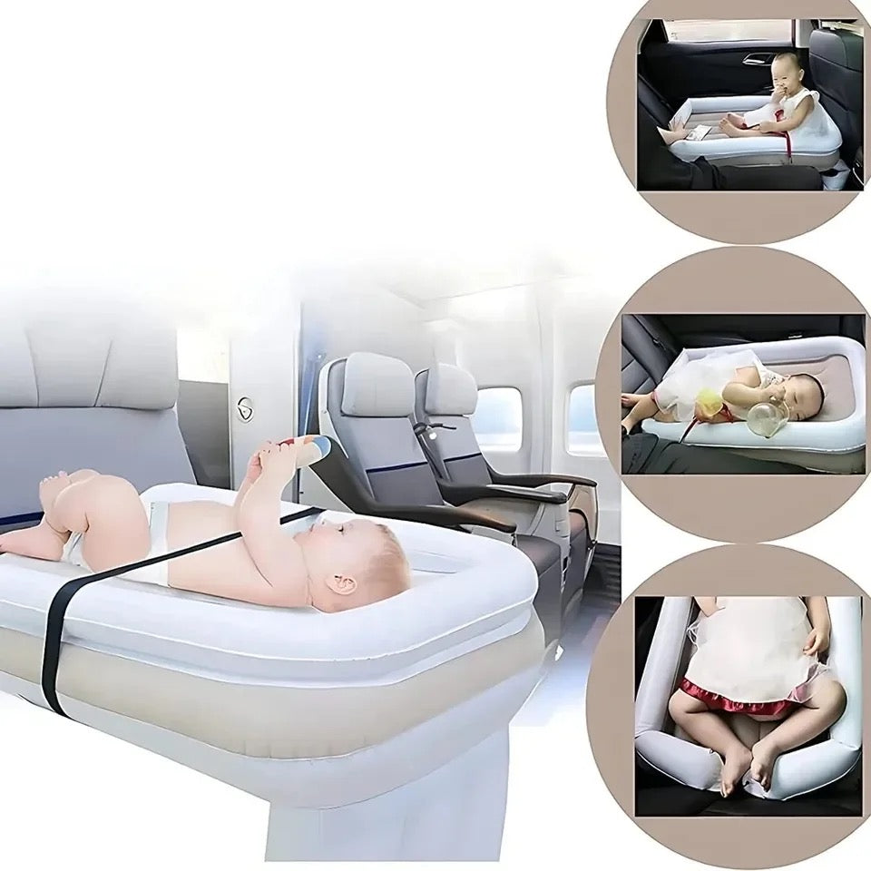 baby enjoying the air bed in different way