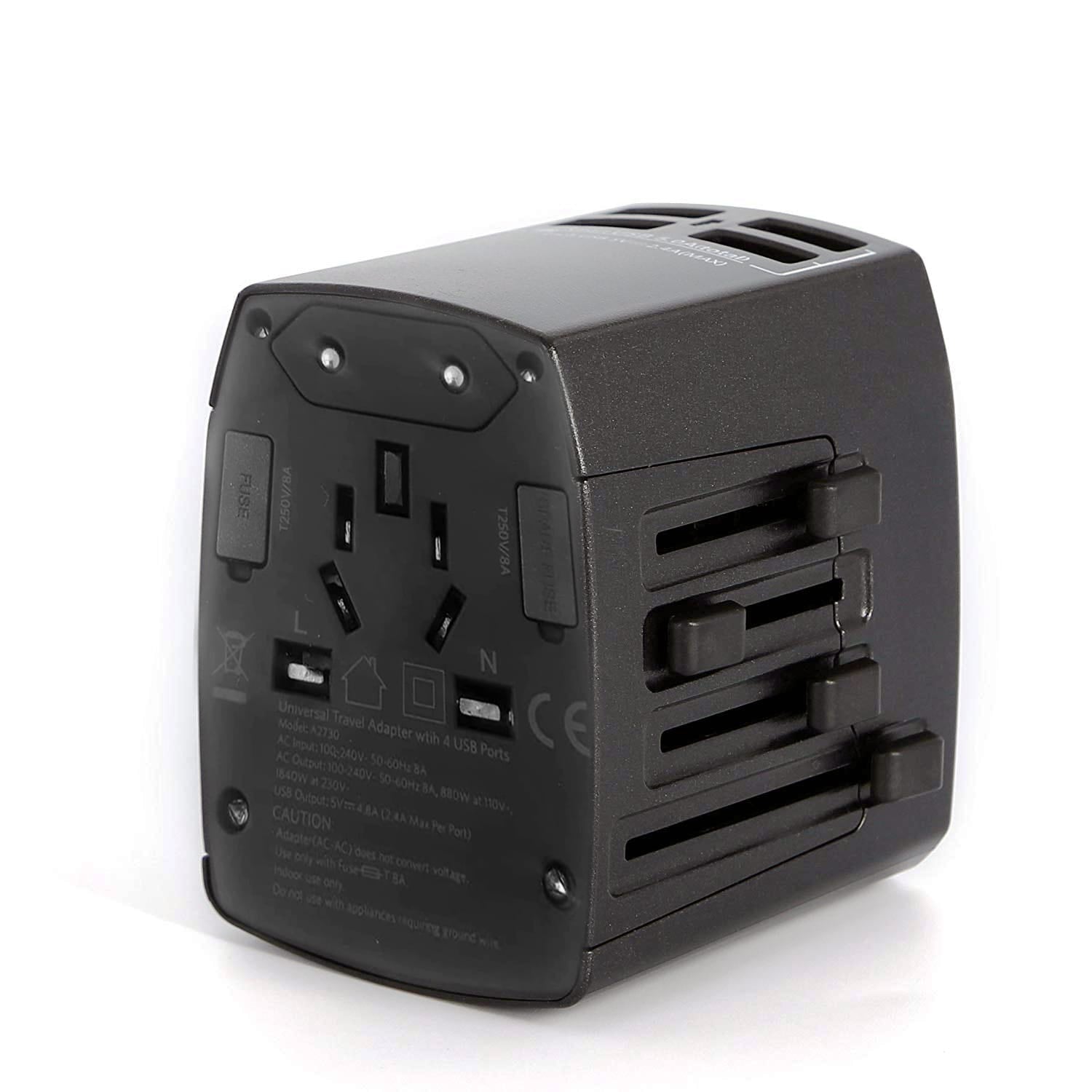 Anker Universal Travel Adapter with 4 USB Ports in black color