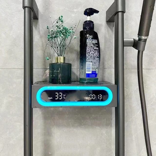 Thermostatic Shower Panel, Rain Shower Faucet Set, Digital display Bathroom Shower with Storage Rack Thermostatic Shower Panel, Rain Shower Faucet Set, Digital display Bathroom Shower with Storage Rack